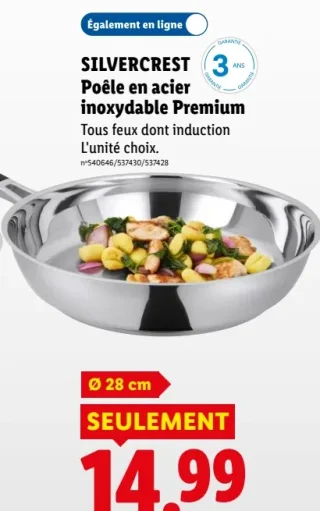 Poêle en acier inoxydable Premium Ø 28 cm Silvercrest