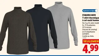 ESMARA MEN T-shirt thermique à col roulé homme