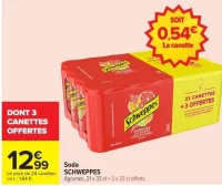 Soda SCHWEPPES Agrumes, 21 x 33 cl + 3 x 33 cl offerts.
