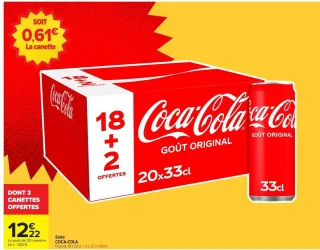 Soda COCA-COLA Original, 18 x 33 cl. + 2 x 33 cl offerts.