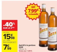 Apéritif à la gentiane SUZE 15% vol., 1 L.