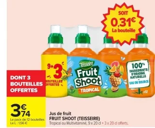 Jus de fruit FRUIT SHOOT (TEISSEIRE) Tropical ou Multivitaminé