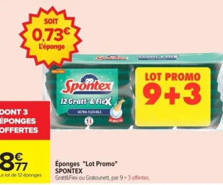 Éponges "Lot Promo" SPONTEX Gratt&Flex ou Gratounett, par 9 + 3 offertes