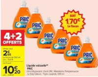 Liquide vaisselle PAIC Ultra Dégraissant : Excel 24h : Mandarine, Pamplemousse ou Stop Odeurs : Thym, Lavande, 500 ml