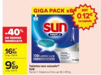 Tablettes lave vaisselle SUN Tout en 1 : Original ou Citron, par 86, 1.419 kg