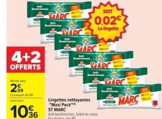 Lingettes nettoyantes "Maxi Pack" ST MARC Anti-bactériennes, Soleil de corse, Eucalyptus, par 80