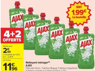 Nettoyant ménager AJAX Fêtes des Fleurs : Fraîcheur Muguet, Fraîcheur Coquelicots, Fraîcheur Lavande ou Cerisier en Fleurs, 1.25 L