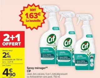 Spray ménager CIF Javel, Anti-calcaire, 5 en 1, Anti-dégraissant ou Antibactérien sans javel, 750 ml