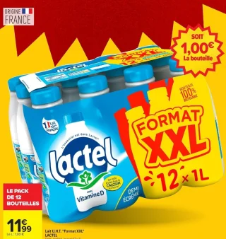 Lait U.H.T. Demi-écrémé "Format XXL" Lactel