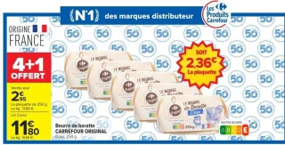 Beurre de baratte CARREFOUR ORIGINAL Doux, 250 g