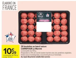 30 boulettes au bœuf nature Carrefour Le Marché