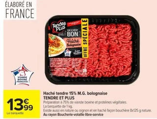 Haché tendre 15% M.G. bolognaise Tendre & Plus