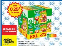 Gourdes "Fruit & Cie" CARREFOUR CLASSIC' - Sans sucres ajoutés, Fruits panachés, 72 x 90 g.