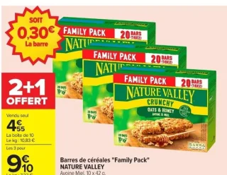Barres de céréales "Family Pack" NATURE VALLEY - Avoine Miel, 10 x 42 g.
