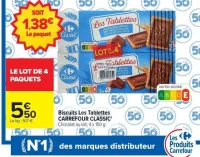 Biscuits Les Tablettes CARREFOUR CLASSIC' - Chocolat au lait, 4 x 150 g.