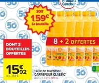 Huile de tournesol CARREFOUR CLASSIC' 8 x 1 L + 2 x 1 L offerts