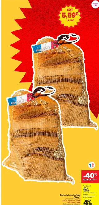 Bûches de bois de chauffage 30 cm