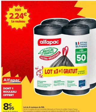 Lot de 4 rouleaux de 50L Alfapac