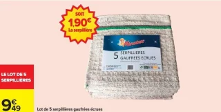 Lot de 5 serpillières gaufrées écrues Ménagex