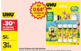 Lot de 6 bâtons de colle blanche UHU