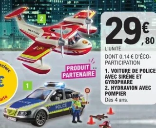 Playmobil Voiture de police avec sirène et gyrophare / Hydravion avec pompier