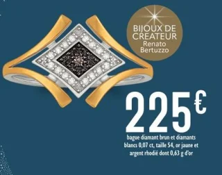 Bague diamant brun et diamants blancs 0,07 ct, taille 54, or jaune et argent rhodié Renato Bertuzzo