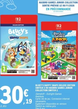 BLUEY'S HAPPY SNAPS DELUXE EDITION SWITCH 2 OU HASBRO GAMES JUNIOR COLLECTION SWITCH 2