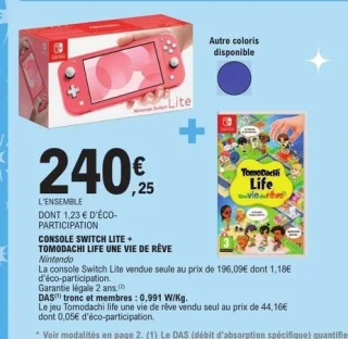 Console Switch Lite + Jeu vidéo Tomodachi Life Une vie de rêve