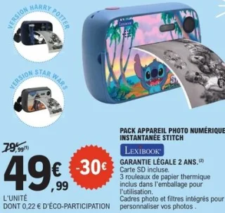 Pack appareil photo numérique instantanée Stitch Lexibook