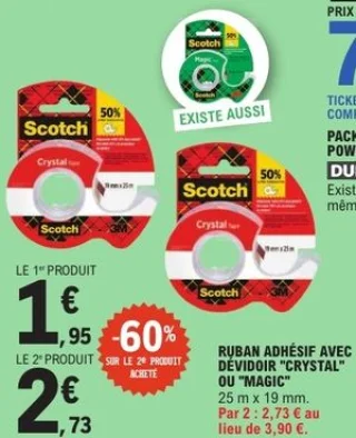 Ruban adhésif avec dévidoir "Crystal" ou "Magic" Scotch