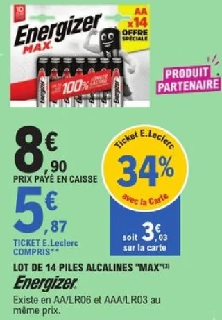 Lot de 14 piles alcalines "Max" Energizer
