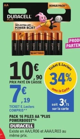 Pack 16 piles AA "Plus Powerboost" Duracell