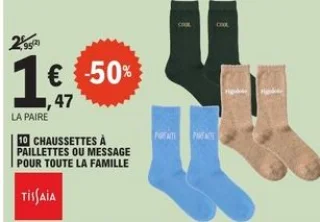 Chaussettes à paillettes ou message pour toute la famille Tissaïa