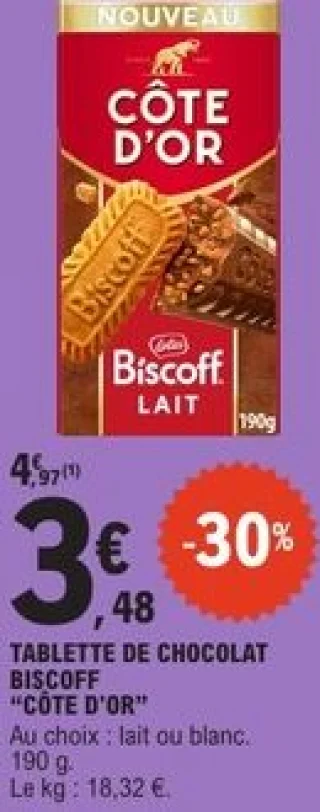 Tablette de chocolat Biscoff Côte d'Or