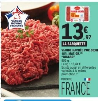 Viande hachée pur bœuf 15% MAT.GR. Bigard
