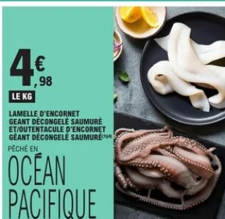 Lamelle d'encornet géant décongelé saumuré et/ou tentacule d'encornet géant décongelé saumuré