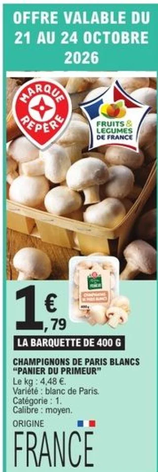 Champignons de Paris blancs Panier du Primeur
