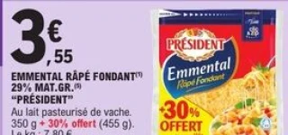 Emmental râpé fondant 29% mat. gr. Président