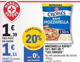 Mozzarella râpée 22% mat. gr. Les Croisés