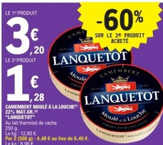Camembert moulé à la louche 22% mat. gr. Lanquetot