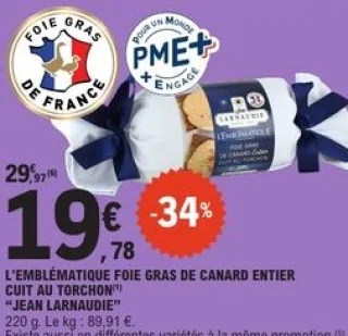 L'Emblématique Foie gras de canard entier cuit au torchon Jean Larnaudie