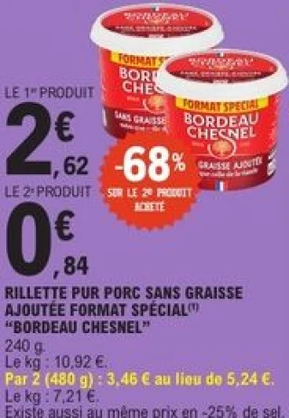 Rillette pur porc sans graisse ajoutée format spécial Bordeau Chesnel