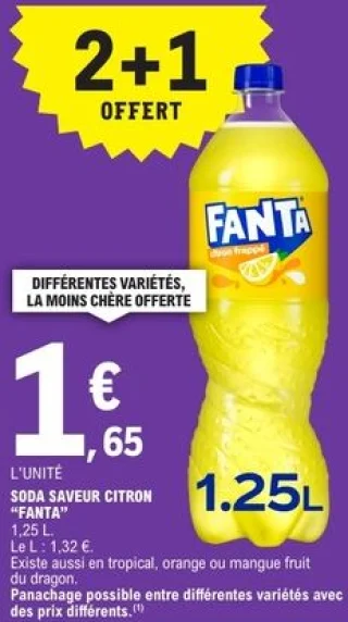 Soda saveur citron Fanta 1.25 L