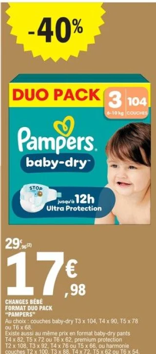 Couches bébé Duo Pack Pampers Baby-Dry