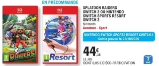 Splatoon Raiders Switch 2 ou Nintendo Switch Sports Resort Switch 2