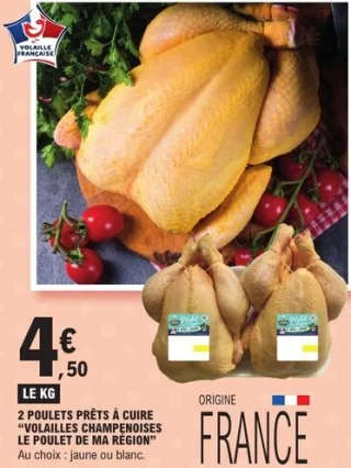 2 poulets prêts à cuire Volailles Champenoises