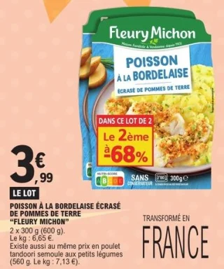 Poisson à la bordelaise écrasé de pommes de terre Fleury Michon
