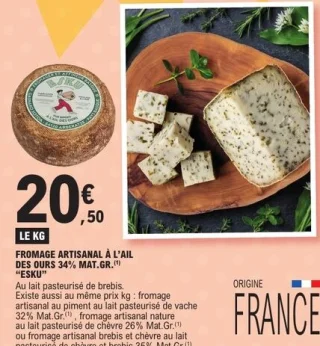 Fromage artisanal à l'ail des ours 34% Mat. Gr. Esku