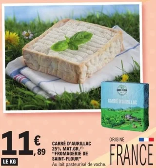 Carré d'Aurillac 25% Mat. Gr. Fromagerie de Saint-Flour