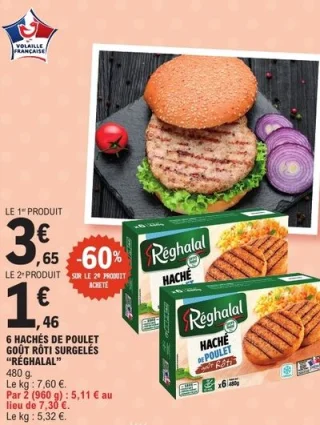 6 Hachés de Poulet Goût Rôti Surgelés "Réghalal"
